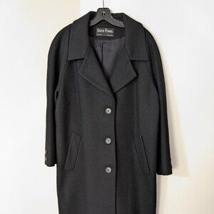 Steve Evans Double Breasted Long Black Wool Coat
